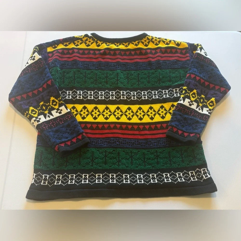 VINTAGE ESPRIT Color-block Bright Pattern Oversized Sweater 80s 90s Large - Picture 9 of 10